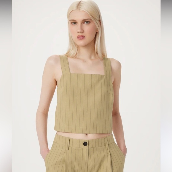 Frank & Oak Tops - Frank & Oak The Shell linen Lyocell blend striped cropped  top- NWOT- size XL
